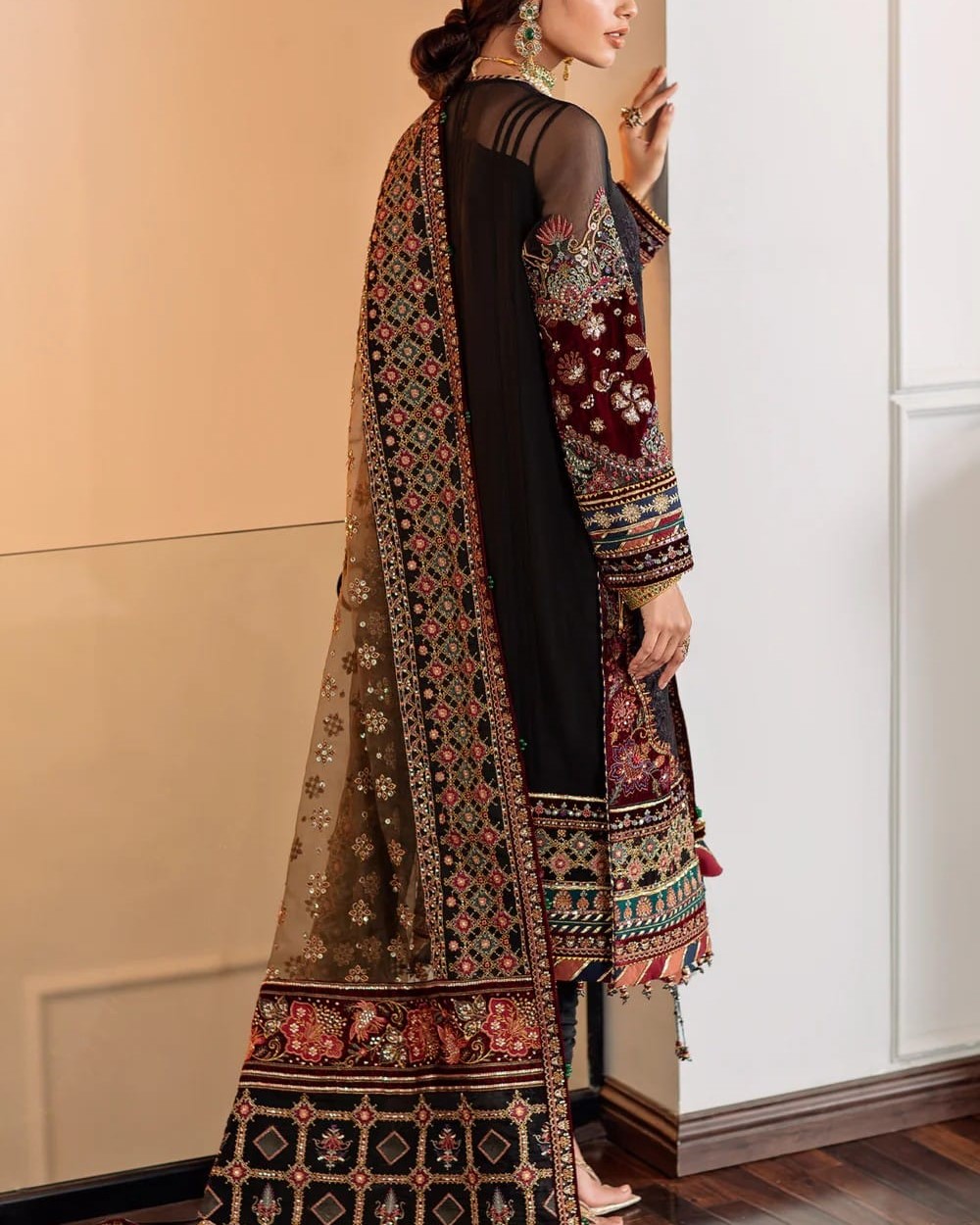 Chiffon Heavy Embroidered Suit with Organza Dupatta - Image 4