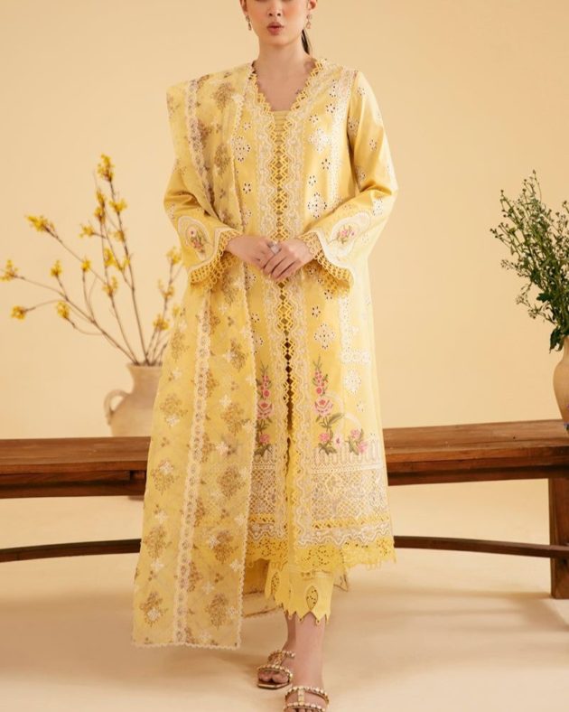 Lawn Cotton Suit with Organza Dupatta